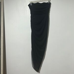 long strapless dress with slit